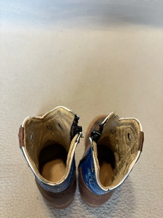 Unbranded size 12 Brown & Bright Blue Toddler’s Western Zip up Boots - Picture 8 of 8